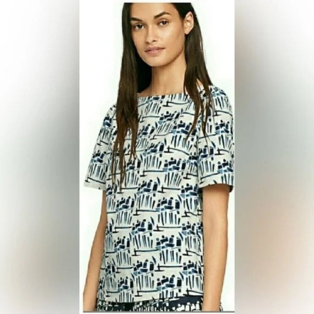 Tory Burch Figurines Cotton Poplin Short Sleeve Top Size 2